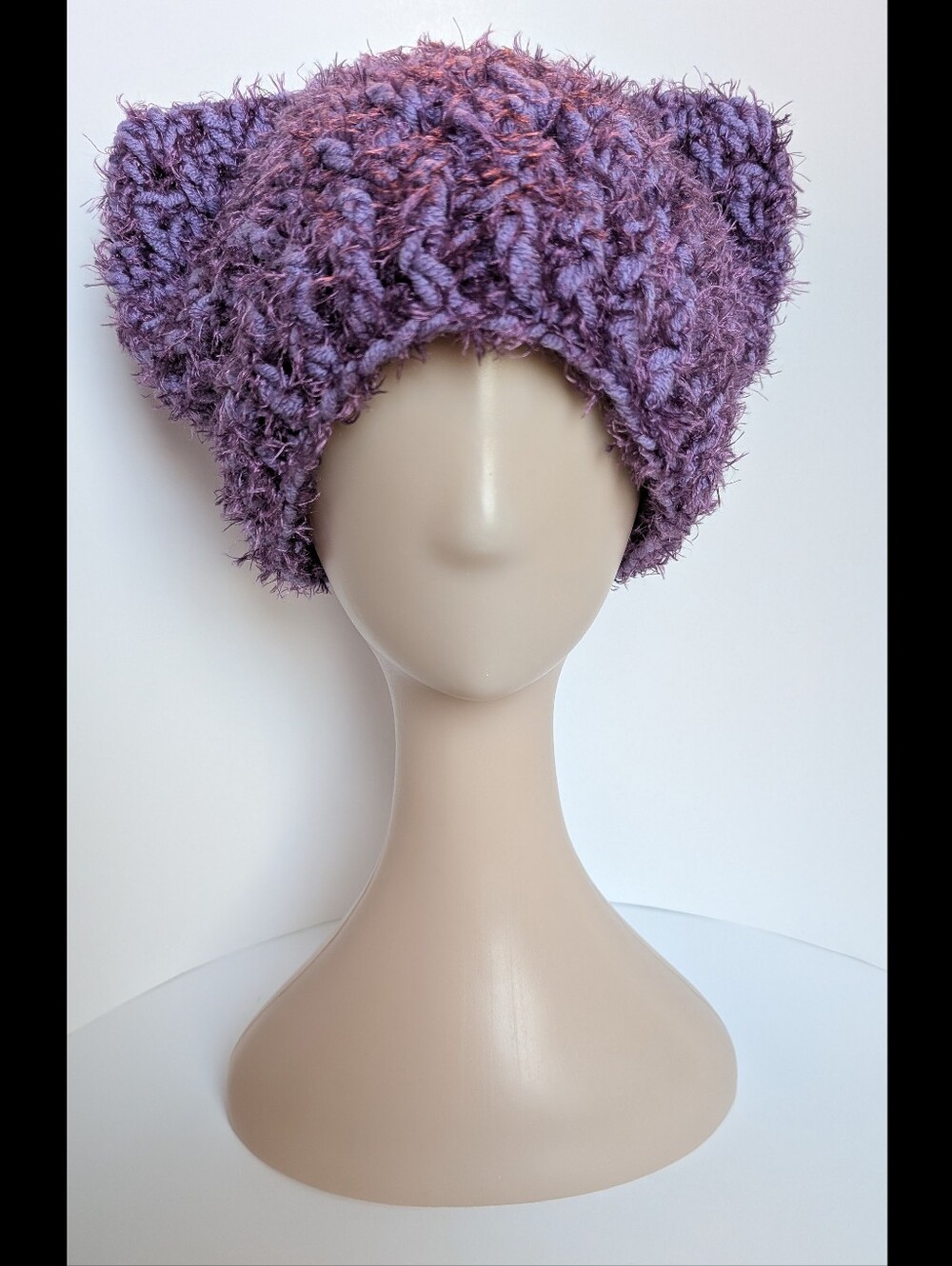 NEW, Purple fuzzy cat ear beanie, crochet, handmade